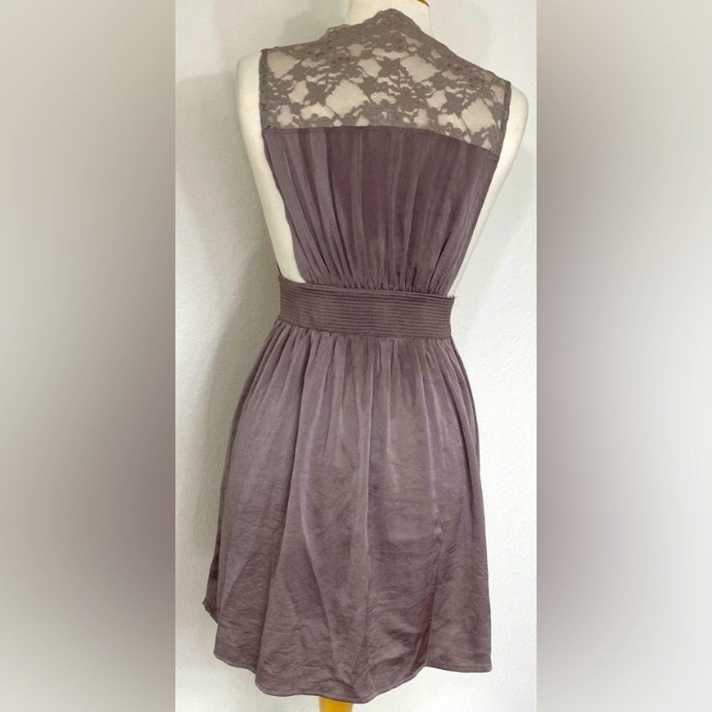 Free People Taupe Satin Lace Mini Dress |Size Medium - Picture 4 of 10